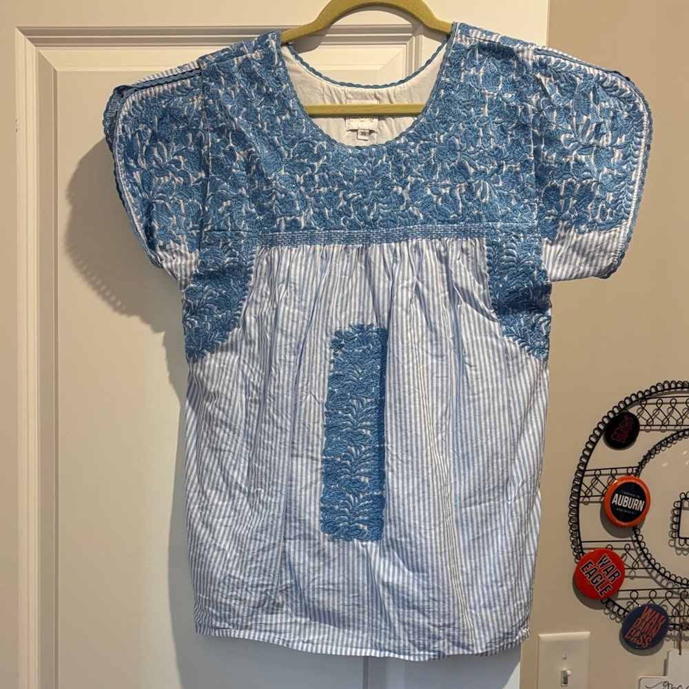 J.Marie Blue Embroidered Top